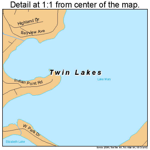 Twin Lakes, Wisconsin road map detail