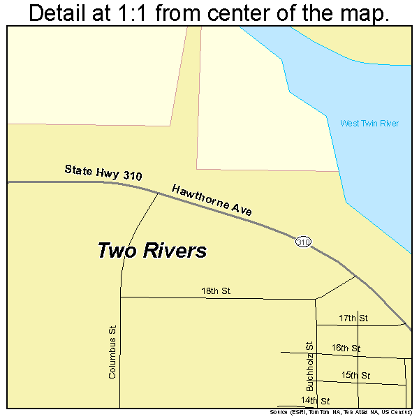 Two Rivers, Wisconsin road map detail