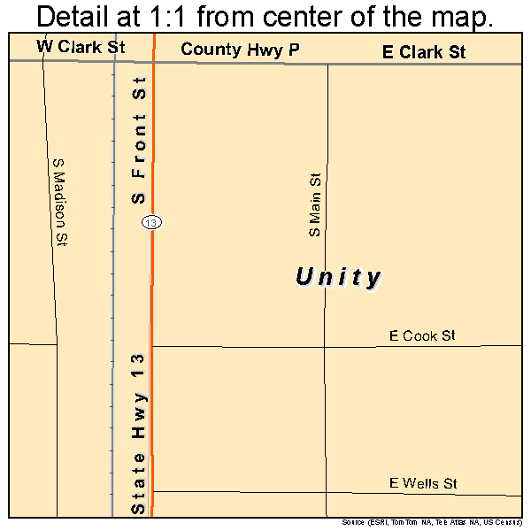 Unity, Wisconsin road map detail