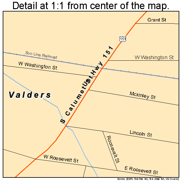 Valders, Wisconsin road map detail
