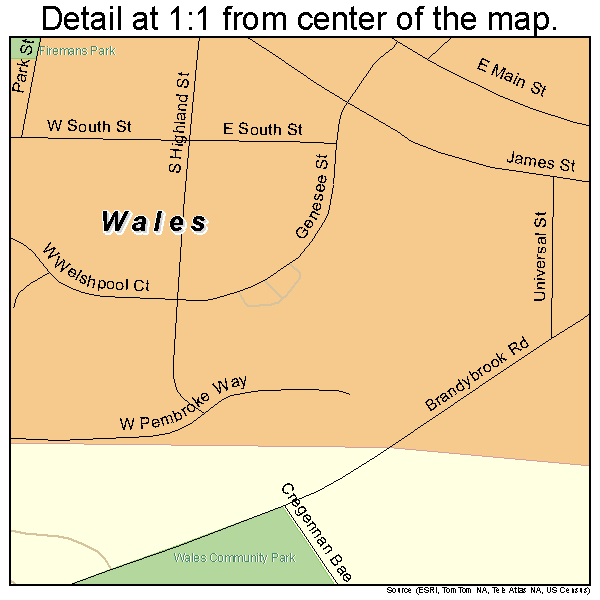 Wales, Wisconsin road map detail