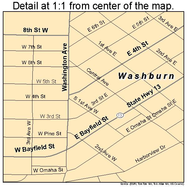 Washburn, Wisconsin road map detail