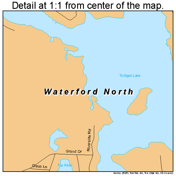 Waterford North, Wisconsin road map detail