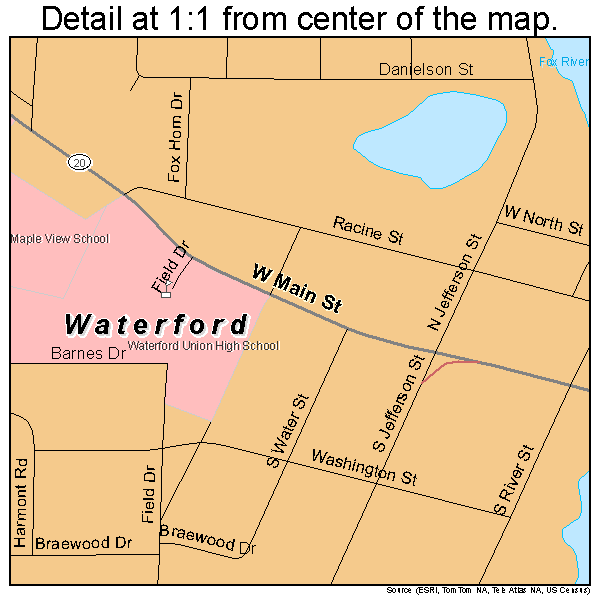 Waterford, Wisconsin road map detail