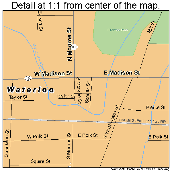 Waterloo, Wisconsin road map detail
