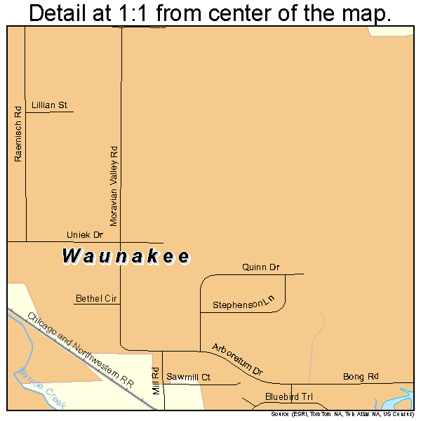 Waunakee, Wisconsin road map detail