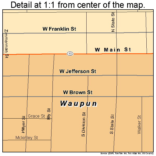 Waupun, Wisconsin road map detail