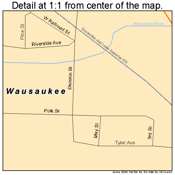 Wausaukee, Wisconsin road map detail