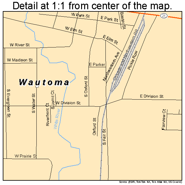 Wautoma, Wisconsin road map detail