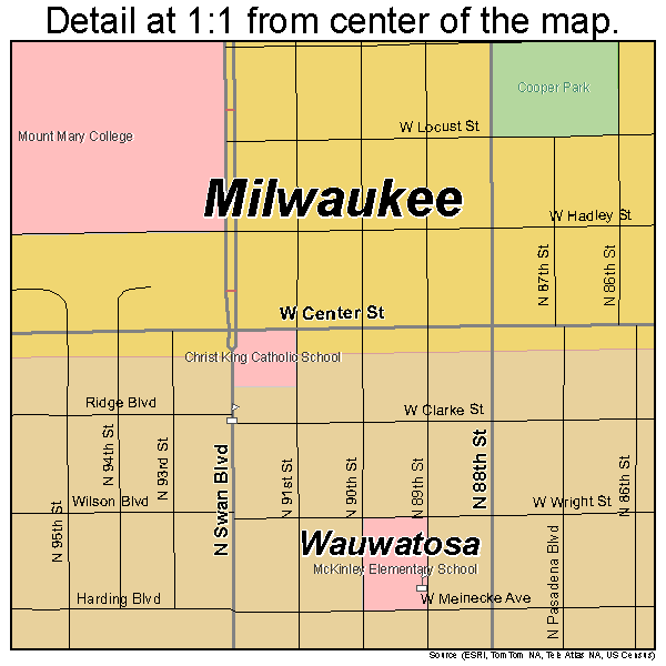 Wauwatosa, Wisconsin road map detail