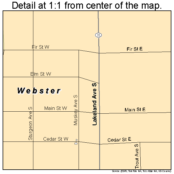 Webster, Wisconsin road map detail