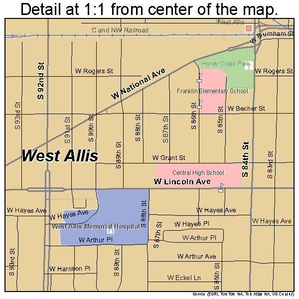 West Allis, Wisconsin road map detail