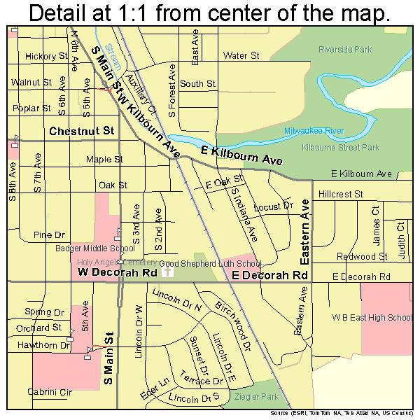 West Bend, Wisconsin road map detail