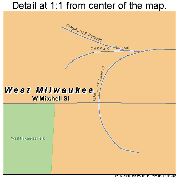 West Milwaukee, Wisconsin road map detail