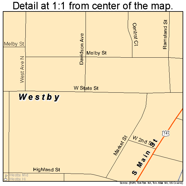 Westby, Wisconsin road map detail