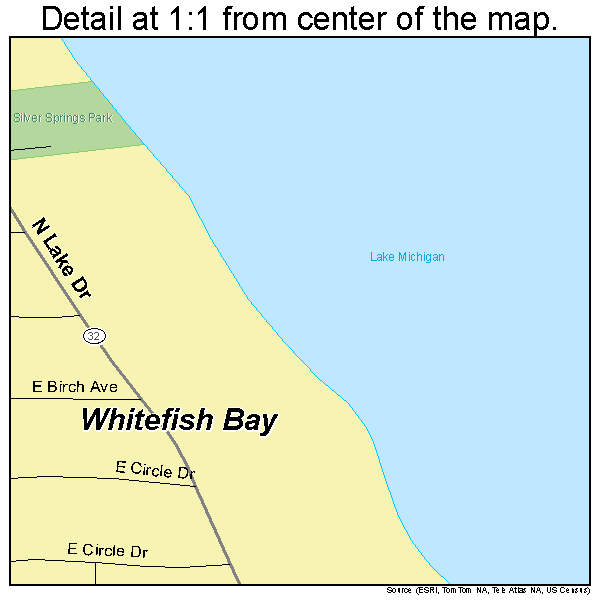 Whitefish Bay, Wisconsin road map detail