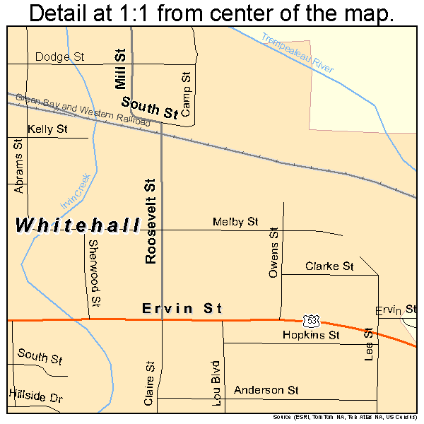 Whitehall, Wisconsin road map detail