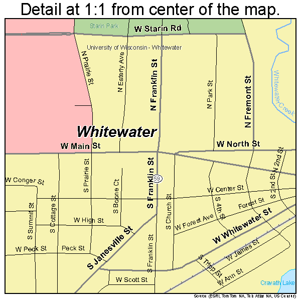 Whitewater, Wisconsin road map detail