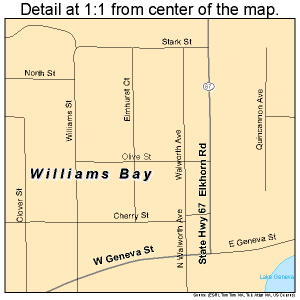 Williams Bay, Wisconsin road map detail