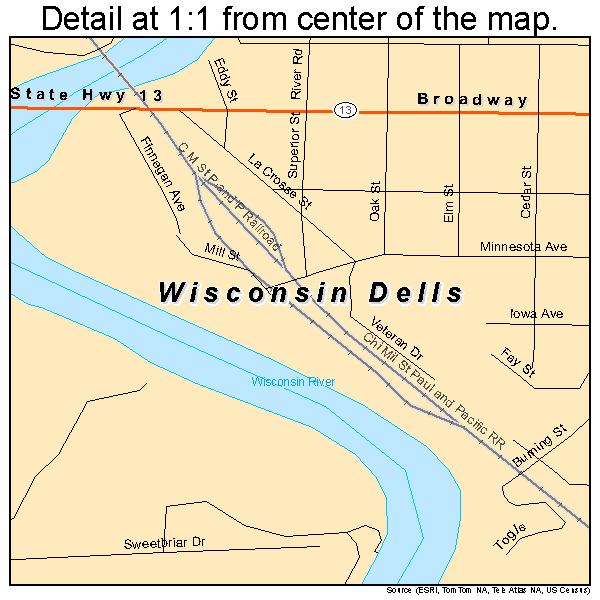 Wisconsin Dells, Wisconsin road map detail