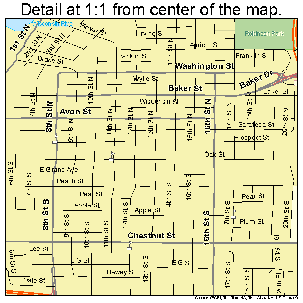 Wisconsin Rapids, Wisconsin road map detail
