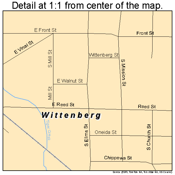 Wittenberg, Wisconsin road map detail