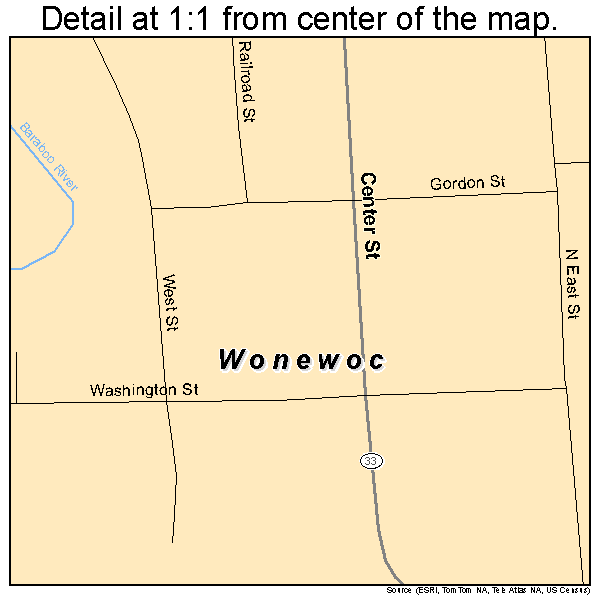 Wonewoc, Wisconsin road map detail