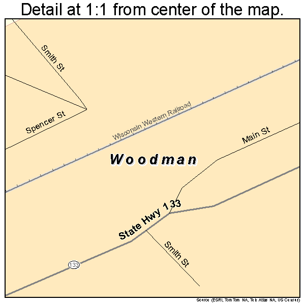 Woodman, Wisconsin road map detail