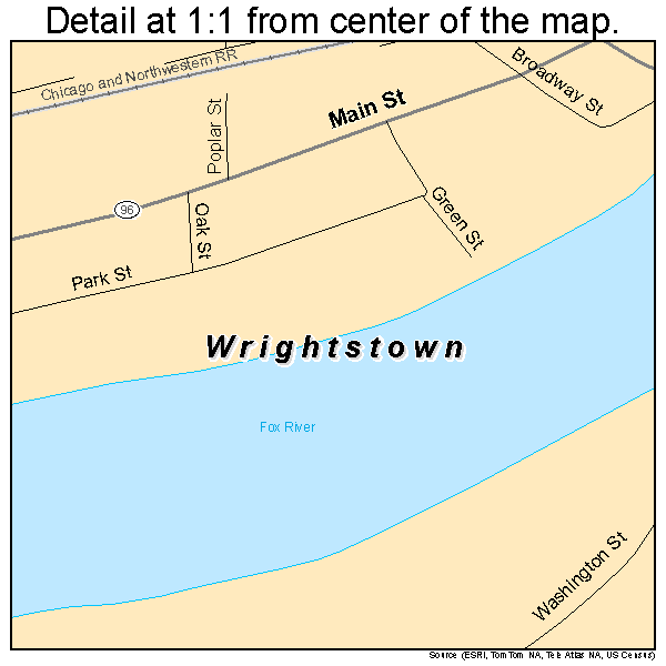 Wrightstown, Wisconsin road map detail