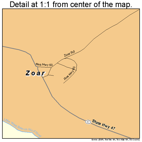 Zoar, Wisconsin road map detail