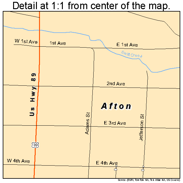 Afton, Wyoming road map detail