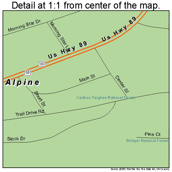 Alpine, Wyoming road map detail