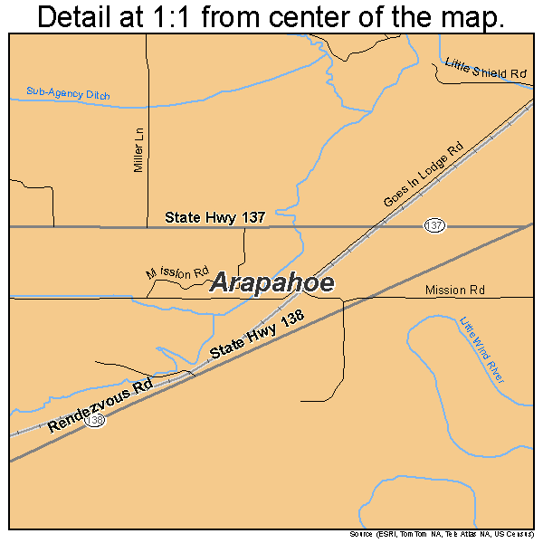 Arapahoe, Wyoming road map detail