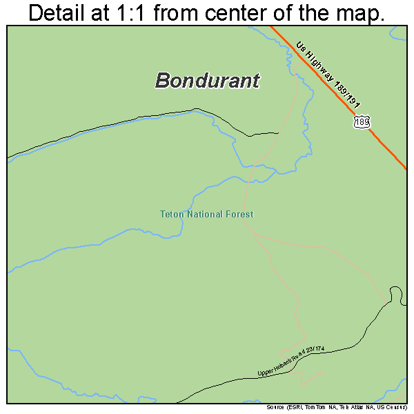 Bondurant, Wyoming road map detail