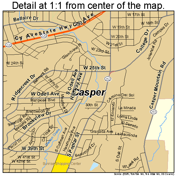 Casper, Wyoming road map detail