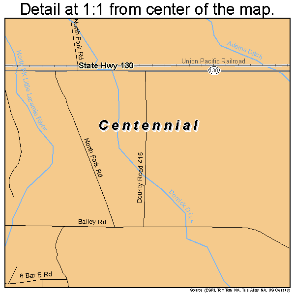 Centennial, Wyoming road map detail