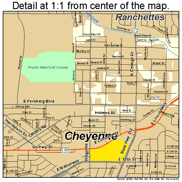 Cheyenne, Wyoming road map detail