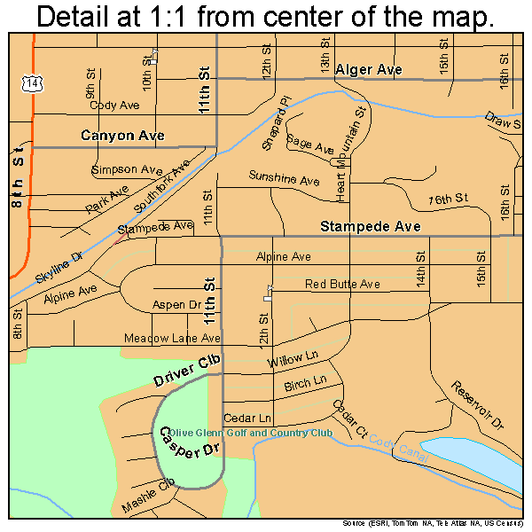 Cody, Wyoming road map detail