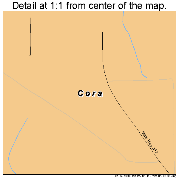 Cora, Wyoming road map detail