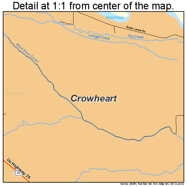 Crowheart, Wyoming road map detail