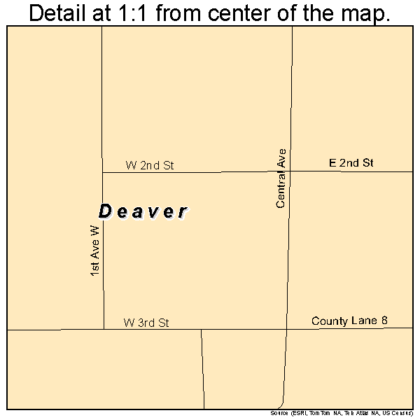 Deaver, Wyoming road map detail
