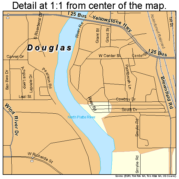 Douglas, Wyoming road map detail