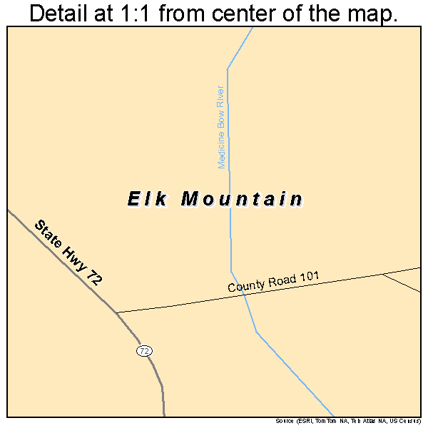 Elk Mountain, Wyoming road map detail