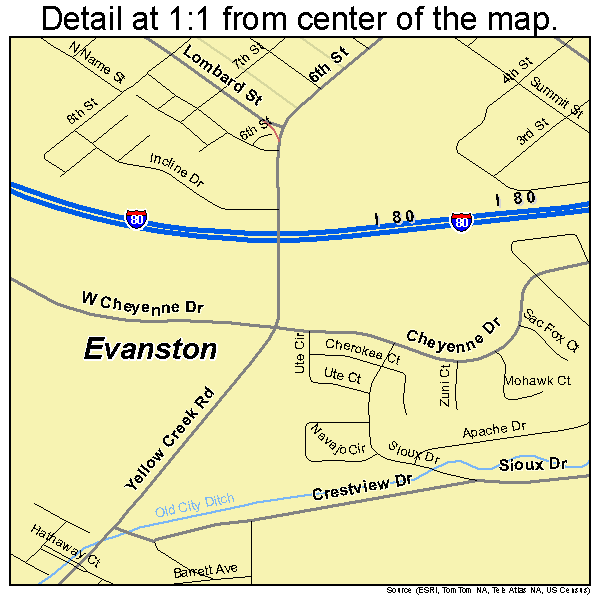 Evanston, Wyoming road map detail