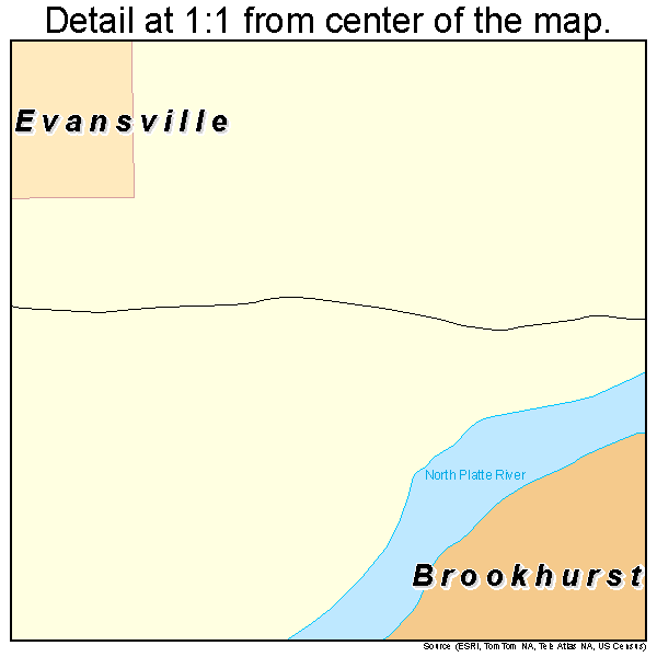 Evansville, Wyoming road map detail