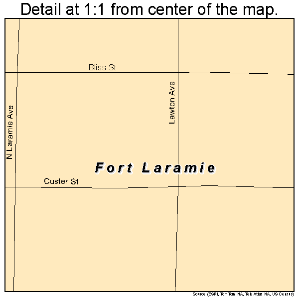 Fort Laramie, Wyoming road map detail