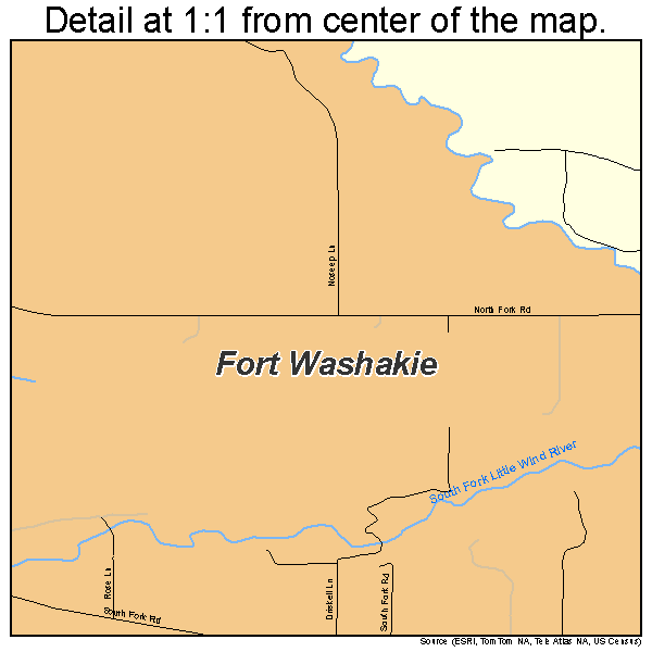 Fort Washakie, Wyoming road map detail