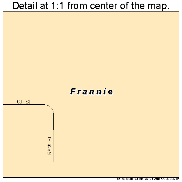 Frannie, Wyoming road map detail