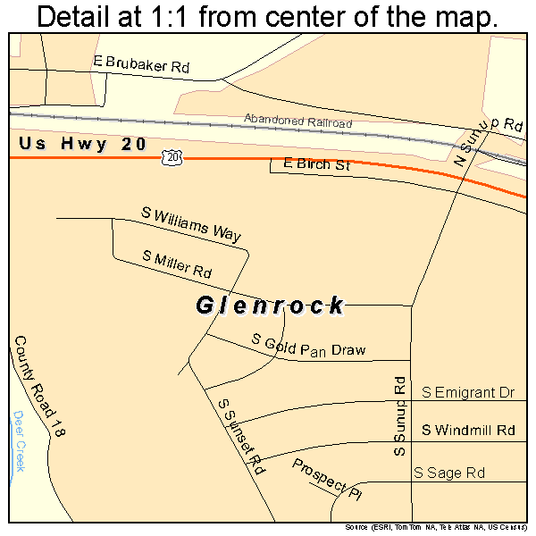 Glenrock, Wyoming road map detail
