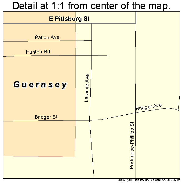 Guernsey, Wyoming road map detail